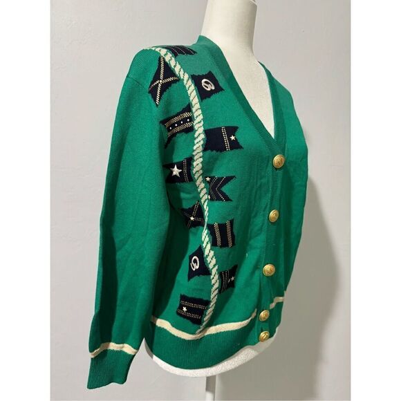 St. John Green jacket sweater with sailboat logo gold front buttons P - Picture 14 of 14